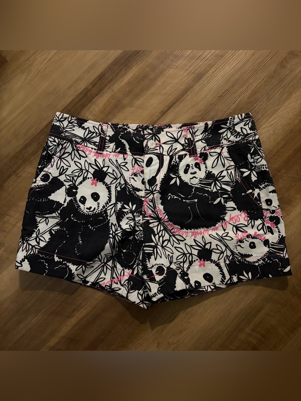 Lilly Pulitzer Black & White Pandamonium Panda Shorts with Pink Accents